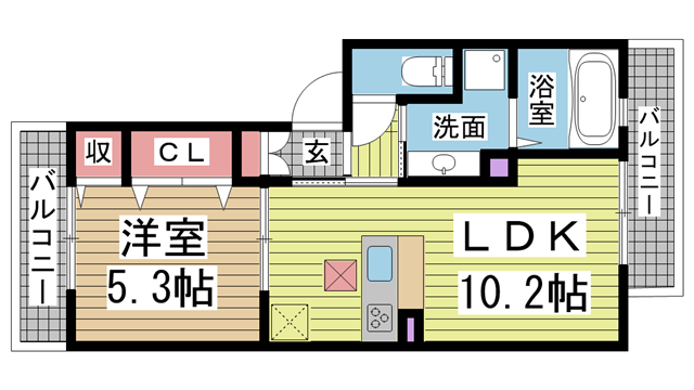 神戸市中央区神若通の賃貸物件間取画像
