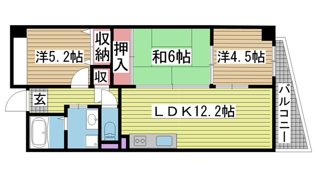 神戸市兵庫区中道通の賃貸物件間取画像