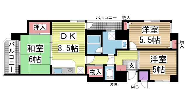 神戸市兵庫区下沢通の賃貸物件間取画像