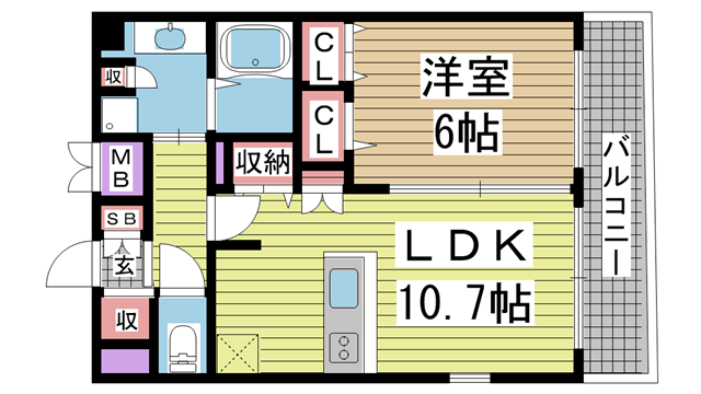 神戸市中央区琴ノ緒町の賃貸物件間取画像