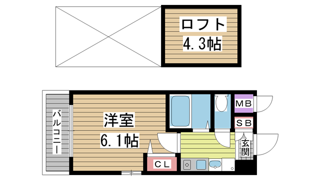 神戸市中央区脇浜町の賃貸物件間取画像