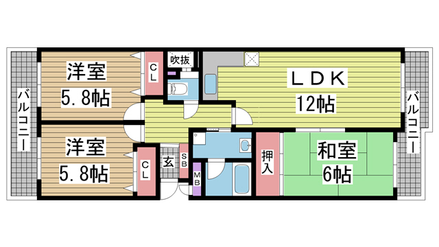 神戸市灘区箕岡通の賃貸物件間取画像