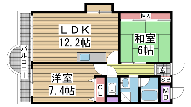 神戸市東灘区本山北町の賃貸物件間取画像