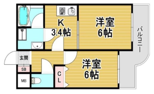 神戸市中央区熊内町の賃貸物件間取画像