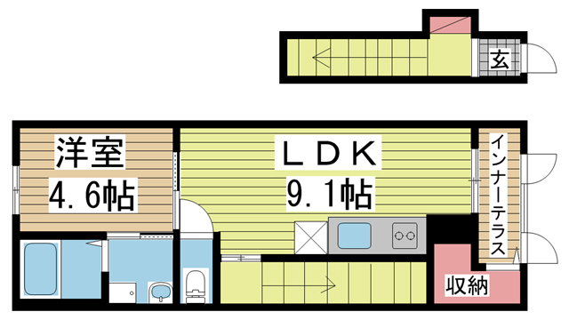 INFINITY 202|神戸市兵庫区中道通(JR山陽本線兵庫駅)のアパート間取 INFINITY 202|神戸市兵庫区中道通(JR山陽本線兵庫駅)のアパート間取
