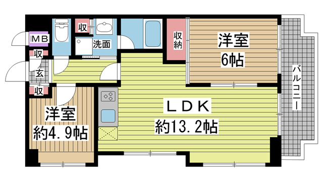 神戸市中央区中山手通の賃貸物件間取画像
