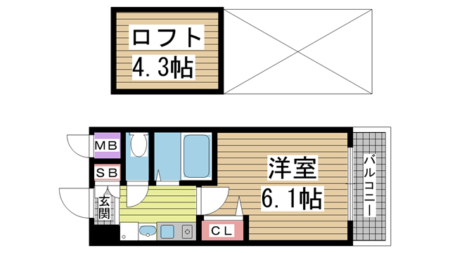 神戸市中央区脇浜町の賃貸物件間取画像