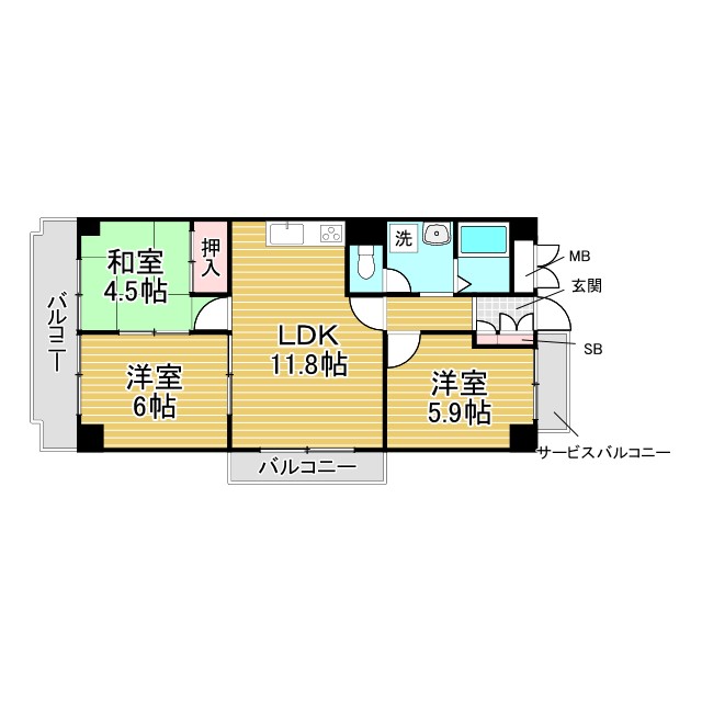 神戸市北区鈴蘭台北町の賃貸物件間取画像