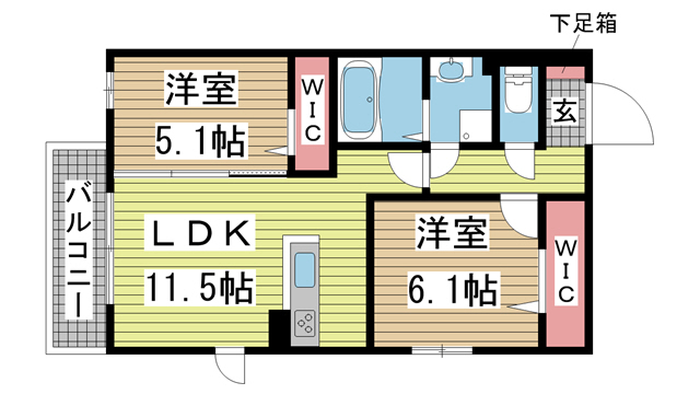 神戸市北区谷上東町の賃貸物件間取画像