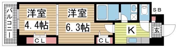 神戸市東灘区住吉宮町の賃貸物件間取画像