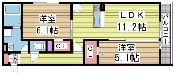 神戸市北区谷上南町の賃貸物件間取画像
