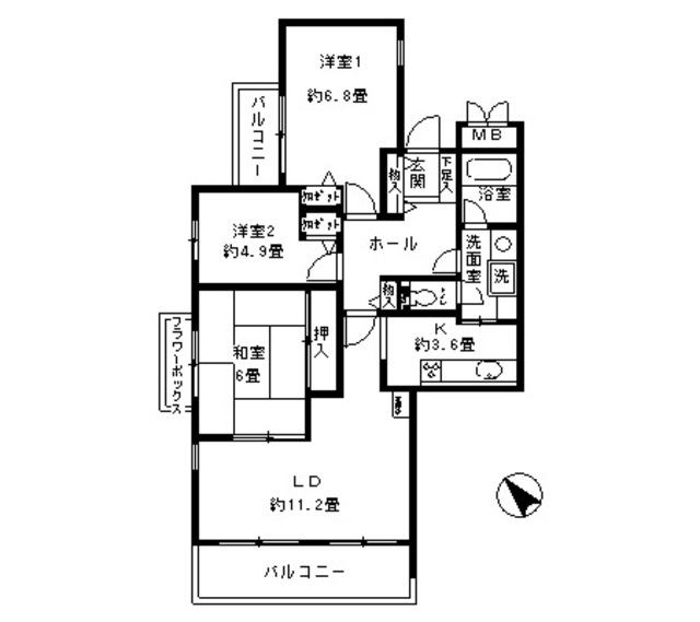神戸市灘区鶴甲の賃貸物件間取画像
