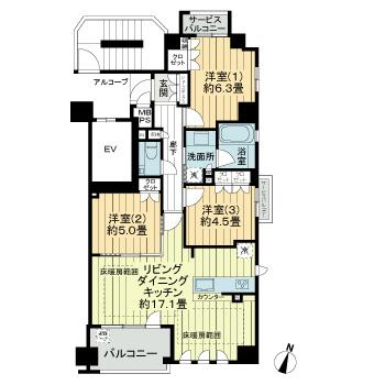 神戸市東灘区西岡本の賃貸物件間取画像