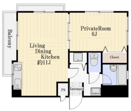 ポールドエスカール 501|神戸市中央区花隈町(JR東海道本線(近畿)元町駅)のマンション間取 ポールドエスカール 501|神戸市中央区花隈町(JR東海道本線(近畿)元町駅)のマンション間取