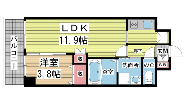KMS新生水木通 402|神戸市兵庫区水木通(神戸高速線新開地駅)のマンション間取 KMS新生水木通 402|神戸市兵庫区水木通(神戸高速線新開地駅)のマンション間取