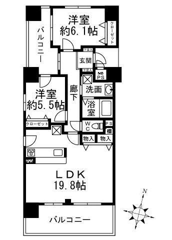 神戸市灘区岩屋中町の賃貸物件間取画像