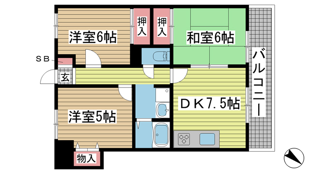 神戸市東灘区魚崎北町の賃貸物件間取画像