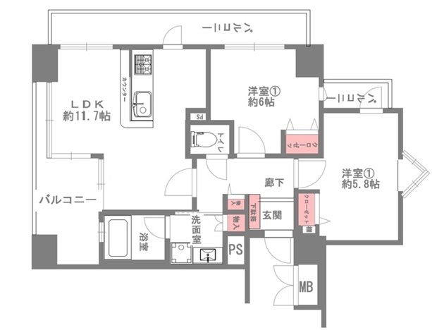 神戸市中央区加納町の賃貸物件間取画像