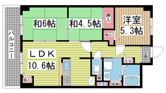 神戸市兵庫区駅南通の賃貸物件間取画像