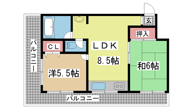 神戸市中央区熊内町の賃貸物件間取画像