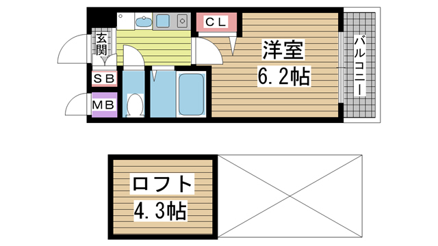 神戸市中央区脇浜町の賃貸物件間取画像