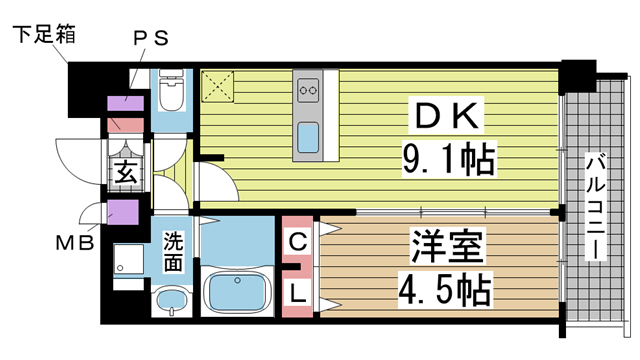 神戸市中央区筒井町の賃貸物件間取画像