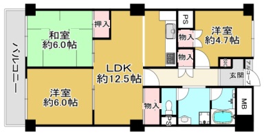神戸市中央区熊内町の賃貸物件間取画像