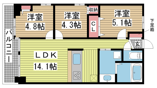 神戸市中央区磯上通の賃貸物件間取画像
