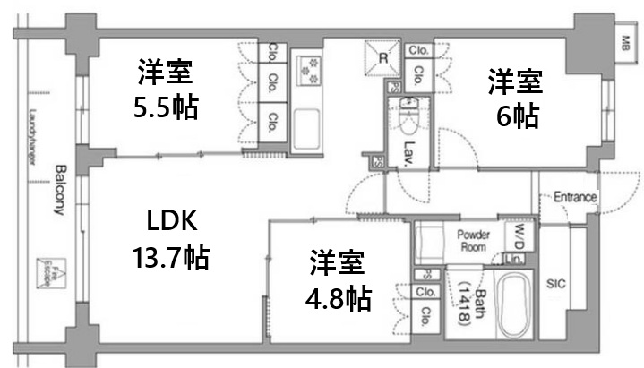 神戸市東灘区住吉本町の賃貸物件間取画像
