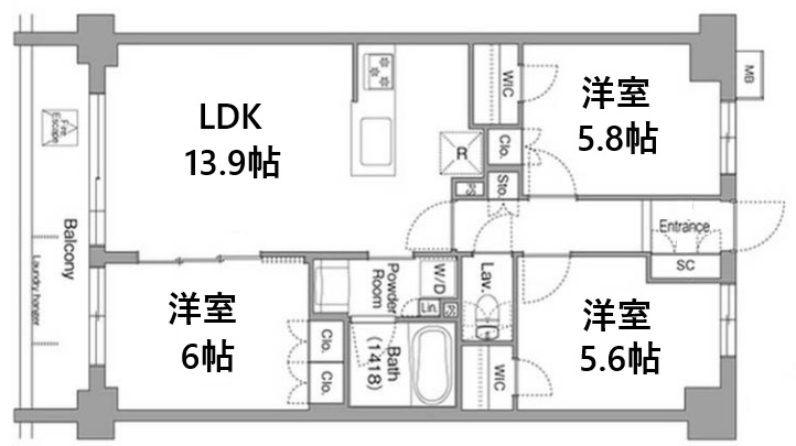 神戸市東灘区住吉本町の賃貸物件間取画像