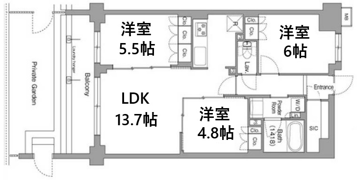 神戸市東灘区住吉本町の賃貸物件間取画像