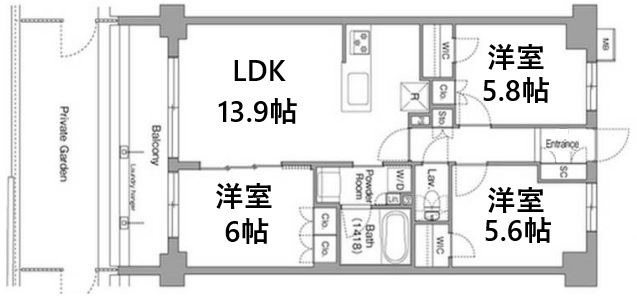 神戸市東灘区住吉本町の賃貸物件間取画像