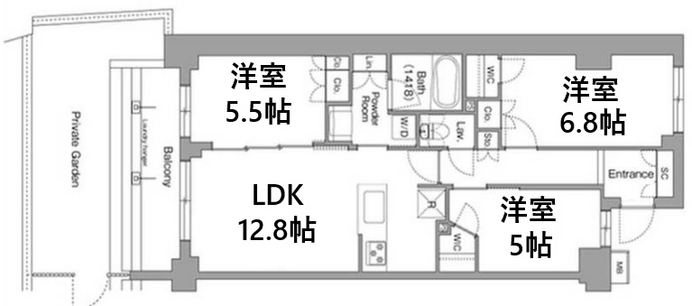 神戸市東灘区住吉本町の賃貸物件間取画像