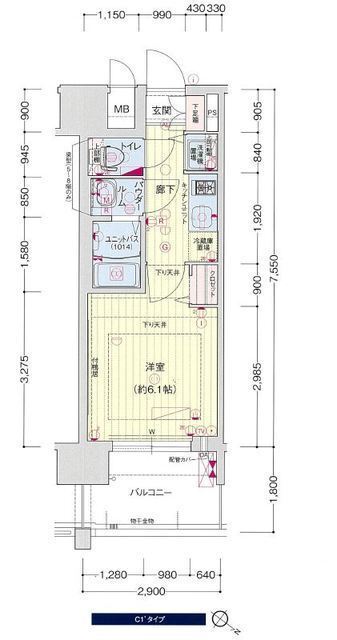 プレサンスKOBEアモーレ 0510|神戸市中央区橘通(神戸高速線高速神戸駅)のマンション間取 プレサンスKOBEアモーレ 0510|神戸市中央区橘通(神戸高速線高速神戸駅)のマンション間取