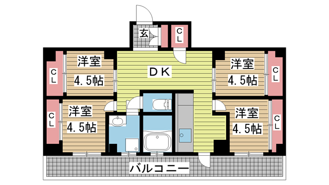 神戸市中央区熊内橋通の賃貸物件間取画像