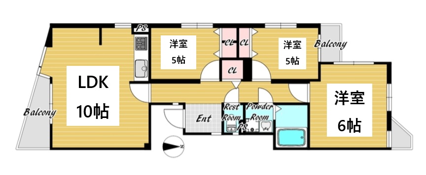 御影大蔵マンション 301|神戸市東灘区御影郡家(阪急神戸線御影駅)のマンション間取 御影大蔵マンション 301|神戸市東灘区御影郡家(阪急神戸線御影駅)のマンション間取