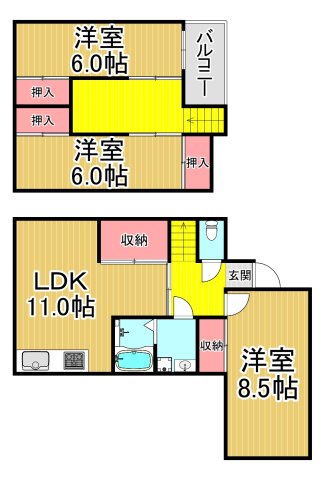 神戸市北区山田町小部の賃貸物件間取画像