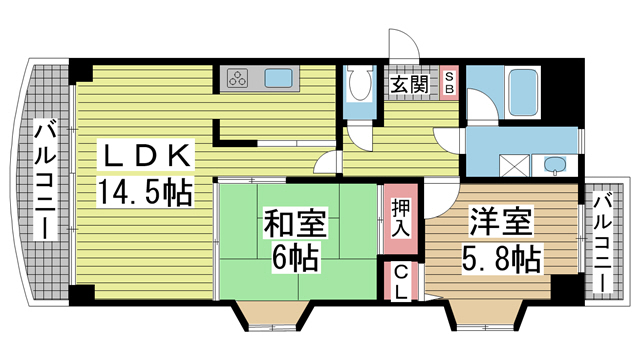 神戸市東灘区田中町の賃貸物件間取画像