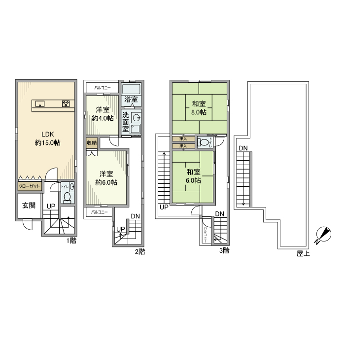 神戸市兵庫区東出町の賃貸物件間取画像