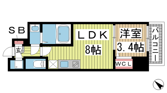 SERENiTE三宮 1309|神戸市中央区御幸通(JR東海道本線(近畿)三ノ宮駅)のマンション間取 SERENiTE三宮 1309|神戸市中央区御幸通(JR東海道本線(近畿)三ノ宮駅)のマンション間取