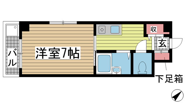 ライフかすがの 402|神戸市中央区筒井町(阪急神戸線春日野道駅)のマンション間取 ライフかすがの 402|神戸市中央区筒井町(阪急神戸線春日野道駅)のマンション間取