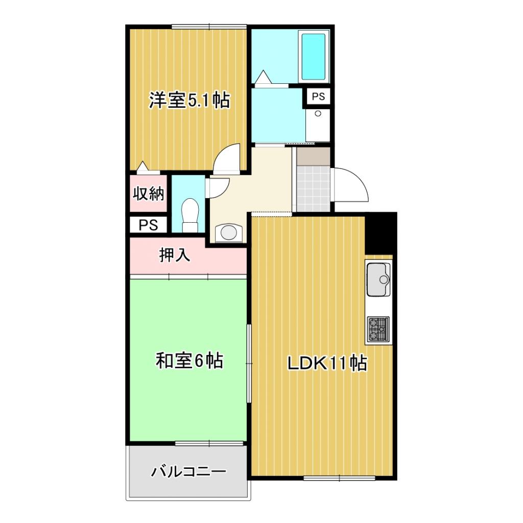 岡田山ハイツ A棟 102号室|西宮市岡田山(阪急今津線門戸厄神駅)のアパート間取 岡田山ハイツ A棟 102号室|西宮市岡田山(阪急今津線門戸厄神駅)のアパート間取