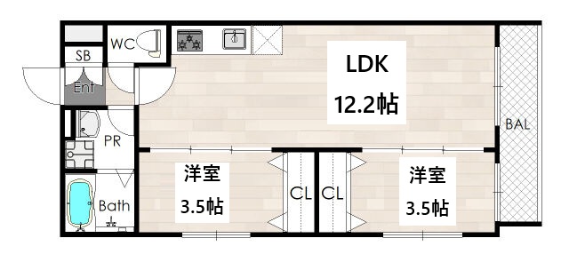 Tio Sereno 102|神戸市兵庫区神田町(神戸市営地下鉄線大倉山駅)のアパート間取 Tio Sereno 102|神戸市兵庫区神田町(神戸市営地下鉄線大倉山駅)のアパート間取