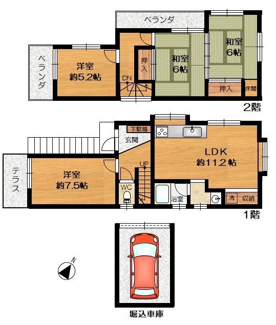 神戸市須磨区緑が丘の賃貸物件間取画像