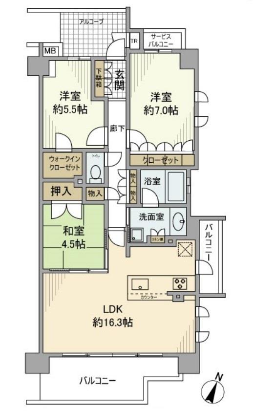 ブランズ甲南山手パークサイド 306|神戸市東灘区深江北町(JR東海道本線(近畿)甲南山手駅)のマンション間取 ブランズ甲南山手パークサイド 306|神戸市東灘区深江北町(JR東海道本線(近畿)甲南山手駅)のマンション間取