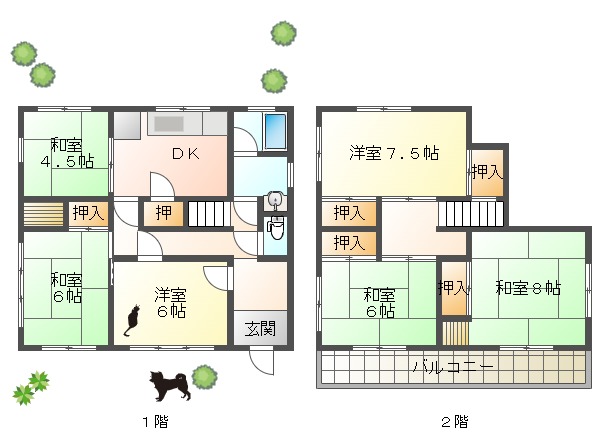神戸市北区山田町下谷上の賃貸物件間取画像