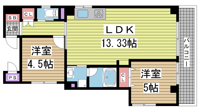 神戸市中央区二宮町の賃貸物件間取画像