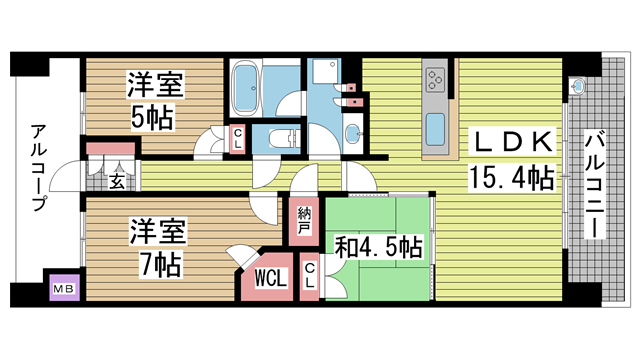 神戸市中央区東川崎町の賃貸物件間取画像