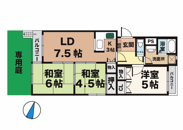 グリーンハイツ大津和 101|神戸市西区大津和(神戸市営地下鉄線伊川谷駅)のマンション間取 グリーンハイツ大津和 101|神戸市西区大津和(神戸市営地下鉄線伊川谷駅)のマンション間取