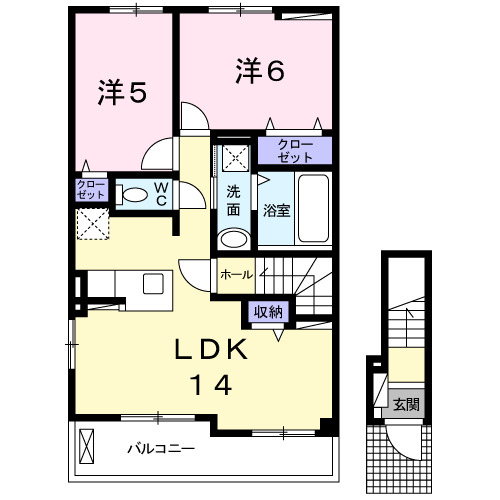 デュオ ルーチェ Ⅱ 201|神戸市西区伊川谷町潤和(JR山陽本線明石駅)のアパート間取 デュオ ルーチェ Ⅱ 201|神戸市西区伊川谷町潤和(JR山陽本線明石駅)のアパート間取